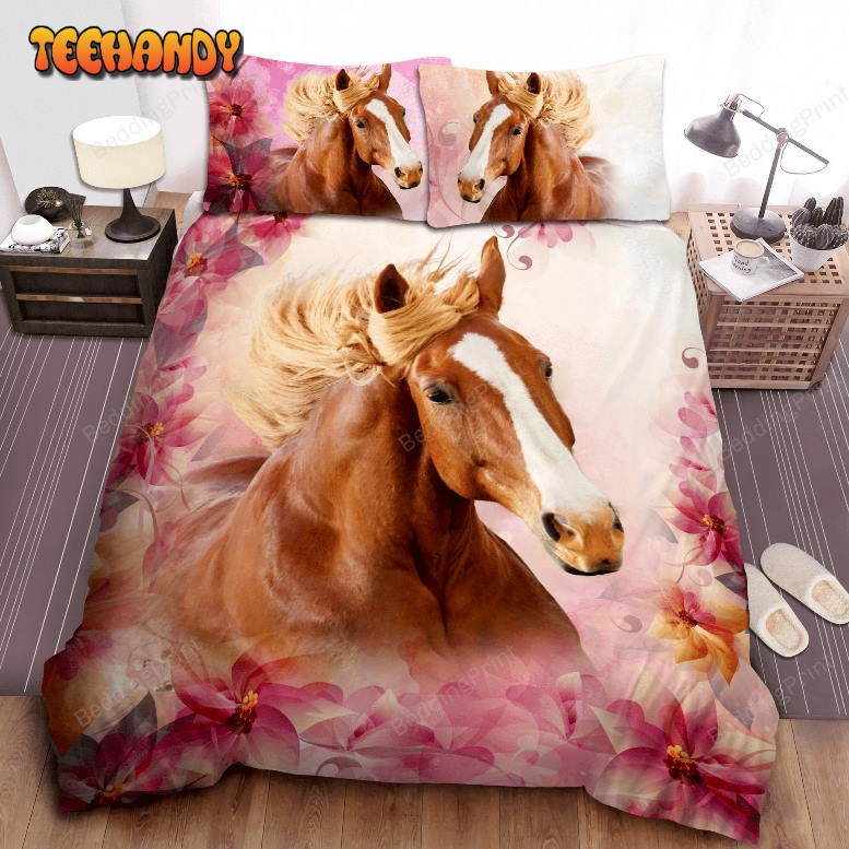 Horse Flower Pattern Bed Sheets Duvet Cover Bedding Sets