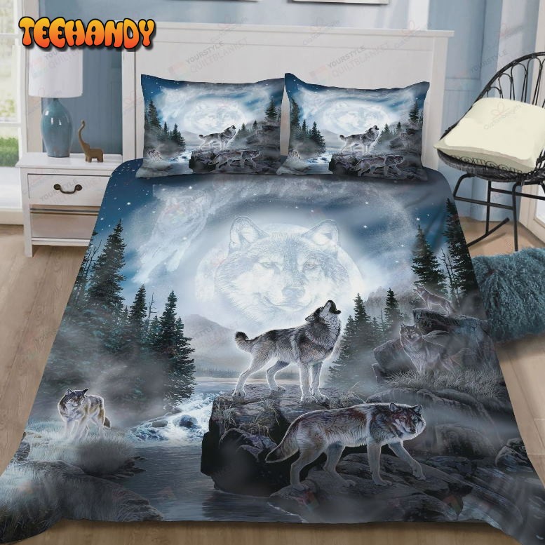 Howling Wolf Moon On The Stream Duvet Cover Bedding Sets