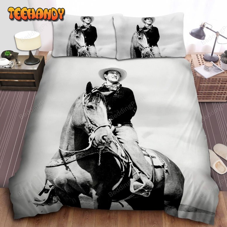 John Wayne Riding Horse Black And White Duvet Cover Bedding Sets