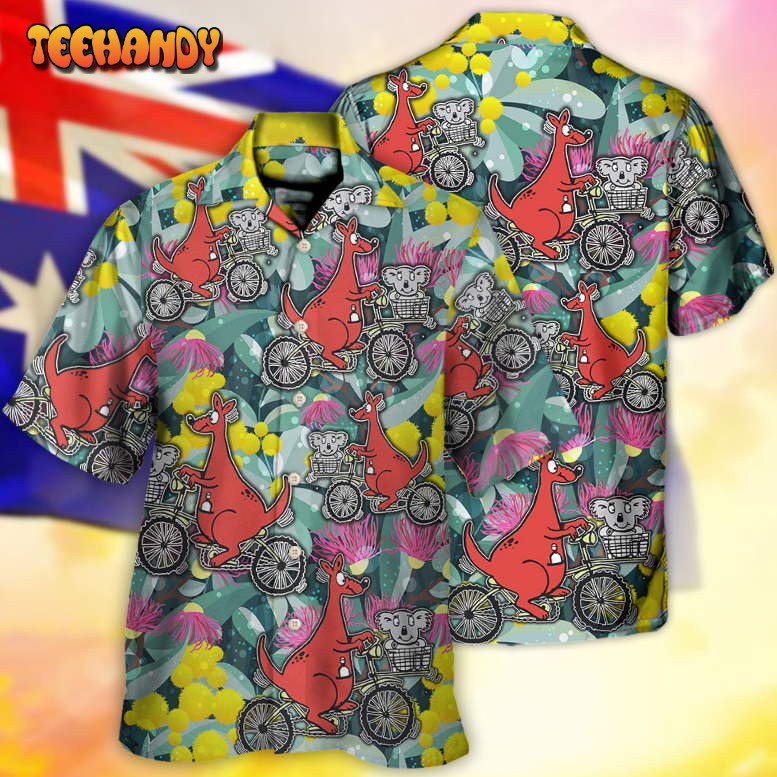 Kangaroo And Koala Ride Cycling Flower Art Hawaiian Shirt