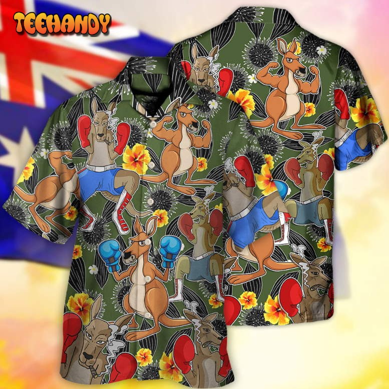 Kangaroo Boxing Tropical Vibe Funny Art Hawaiian Shirt