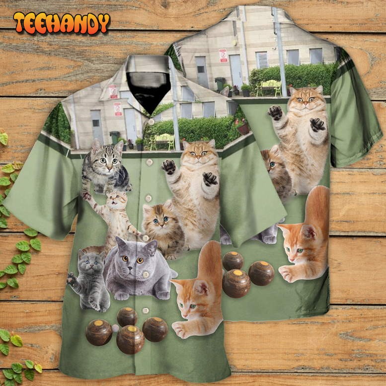 Lawn Bowling Cat Play In Yard Hawaiian Shirt