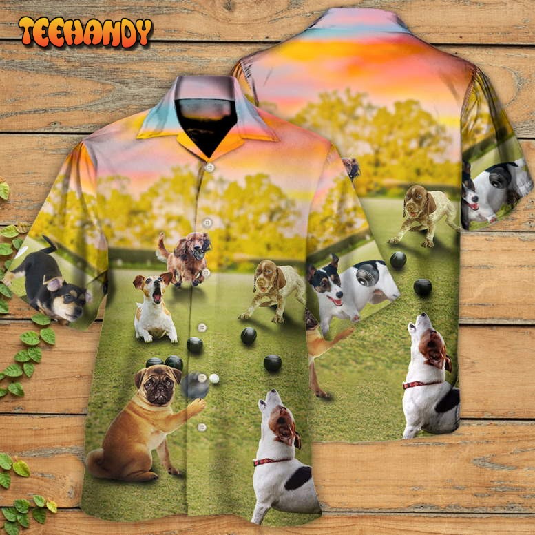 Lawn Bowling Dog Play In Yard Hawaiian Shirt