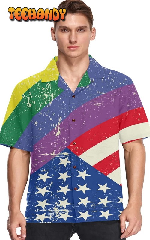 Lgbt Rainbow Men’s Hawaiian Shirt American Flag Background