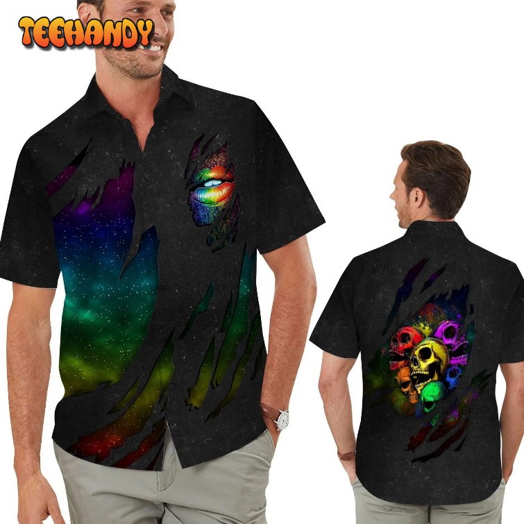 Lgbt Skulls Torn Fabric Men Hawaiian Shirt For Pride Month