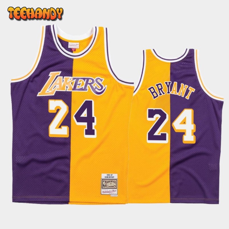 Los Angeles Lakers 24 Kobe Bryant Split Purple Gold Throwback Jersey