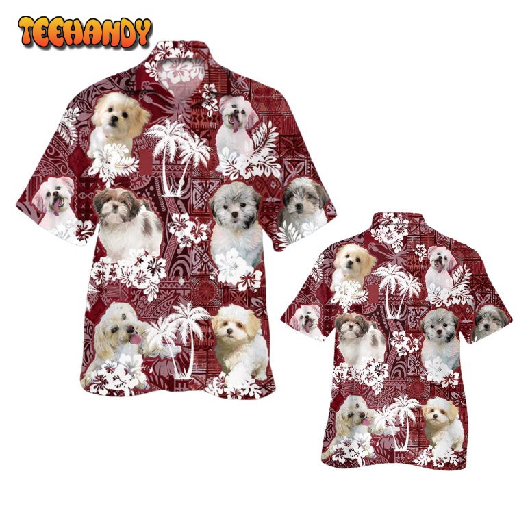 Malshi Hawaiian Shirt, Red Tribal Pattern Hawaiian Shirt For Dog Lovers