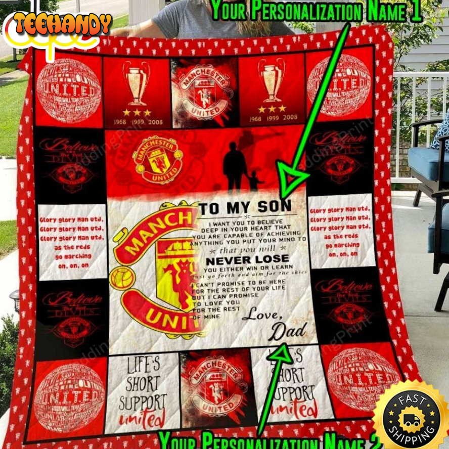 Manchester United F.c To My Son Personalized Football Christmas Blanket