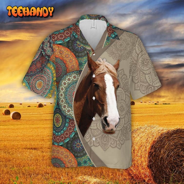 Mandala Pattern Horse All Over Printed 3D Hawaiian Shirt