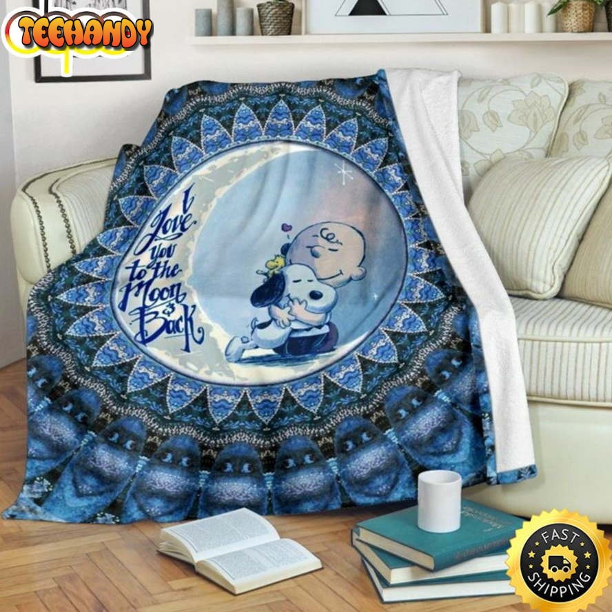 Mandala Snoopy I Love You To The Moon Back Fleece Snoopy Dog Blanket