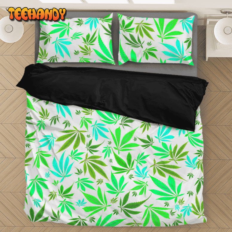 Marijuana 420 Weed Hemp Leaves Neon White Dope Bedding Set