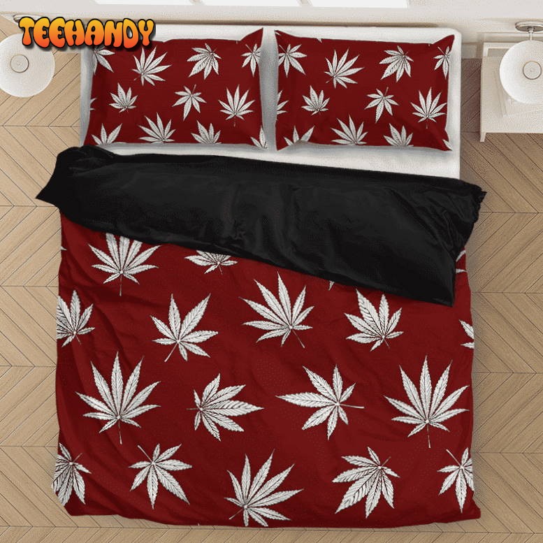 Marijuana Leaves Cool All Over Print Dark Red Bedding Set