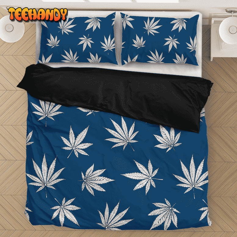 Marijuana Leaves Print Dark Blue Spectacular Bedding Set