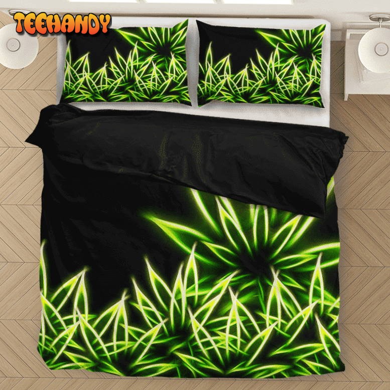 Marijuana Neon Leaf Minimalist Design 420 Weed Cool Bedding Set