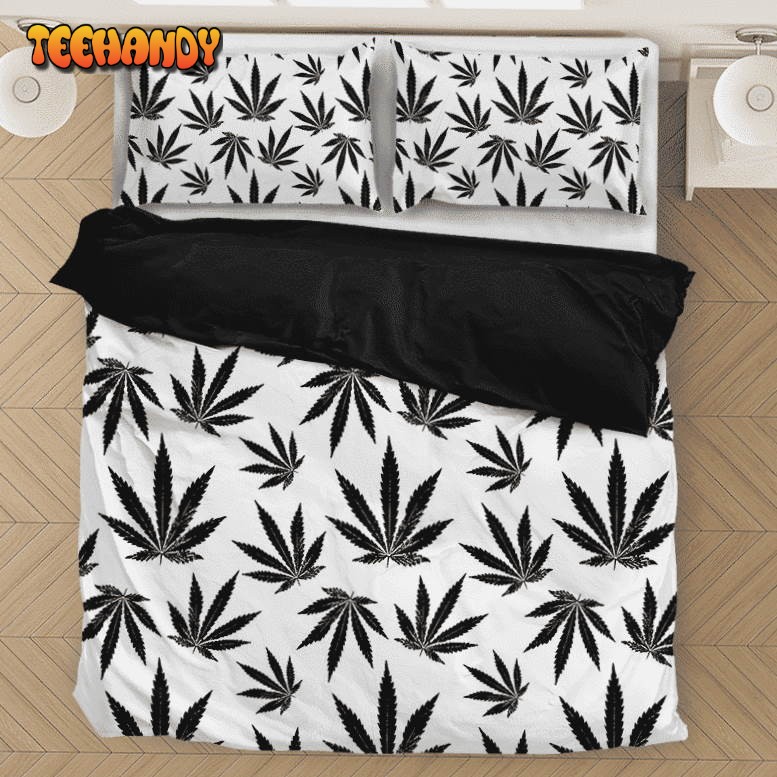 Marijuana White Black Pattern Awesome Minimalist Bedding Set