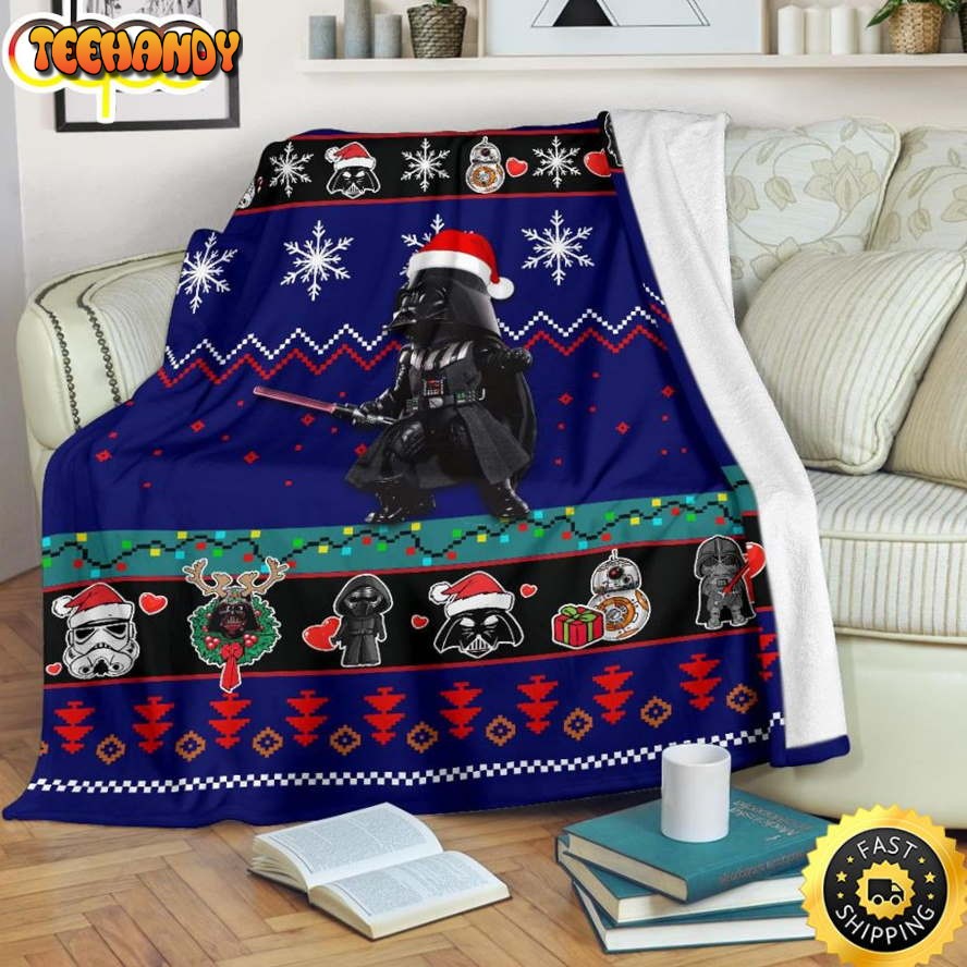 Marvel Star Wars Darth Vader With Christmas Hat Blue Blanket