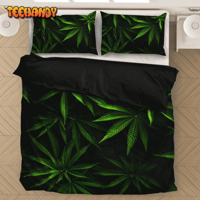 Mary Jane Weed 420 Kush Leaves Black Awesome Bedding Set