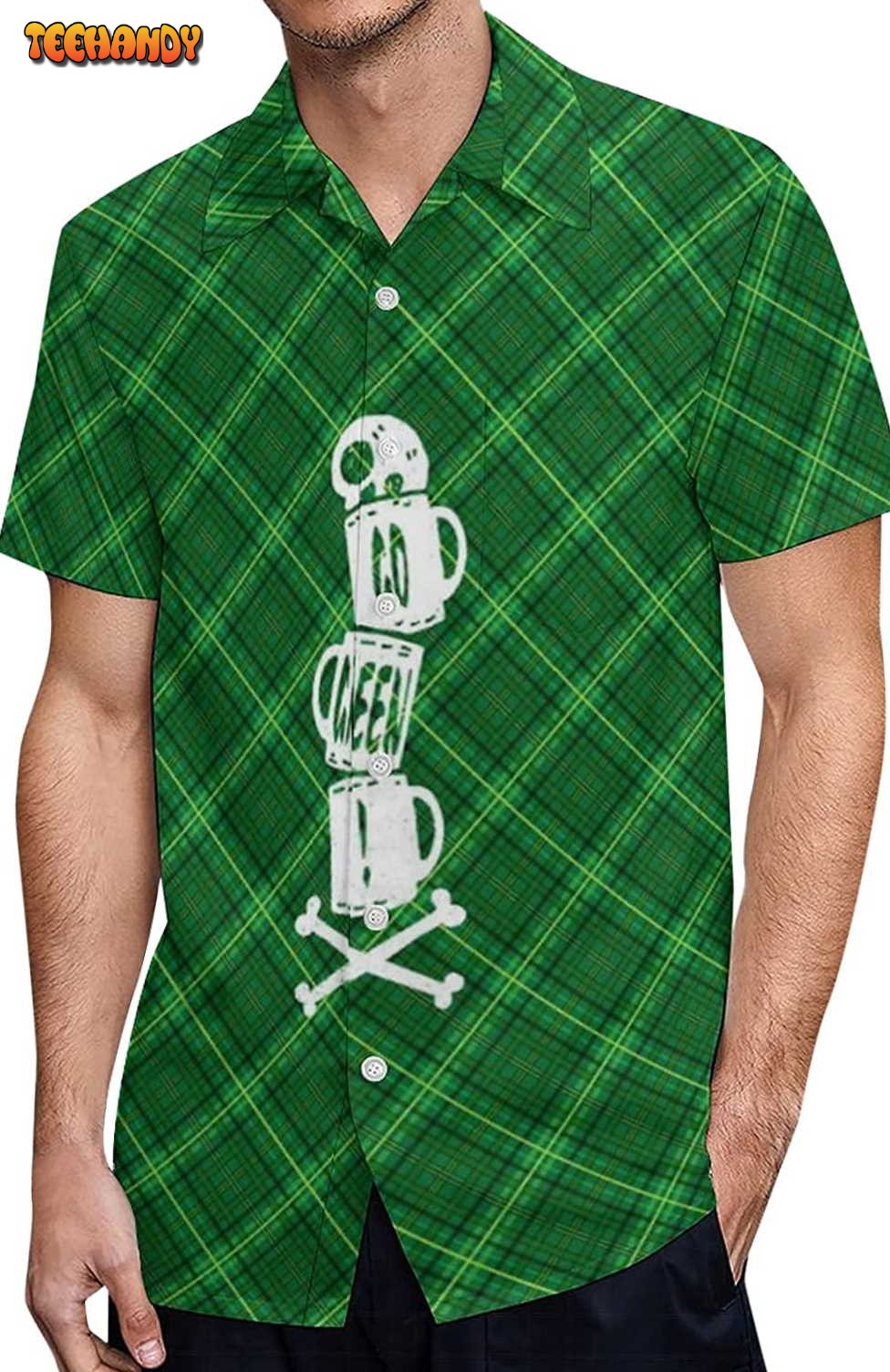 Men Button Down Shirt Short Sleeve Stretch Mens St Patricks Day 3D Hawaiian Shirt