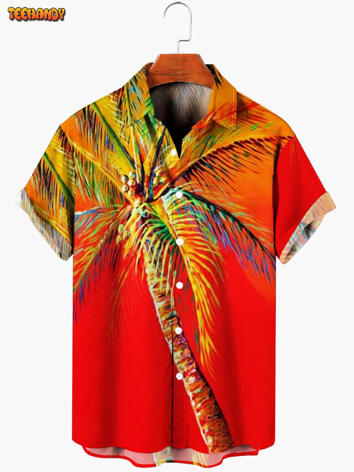 Men’s Gradient Coconut Tree Print Hawaiian Shirt, Cool Hawaiian Shirt Gift For Him