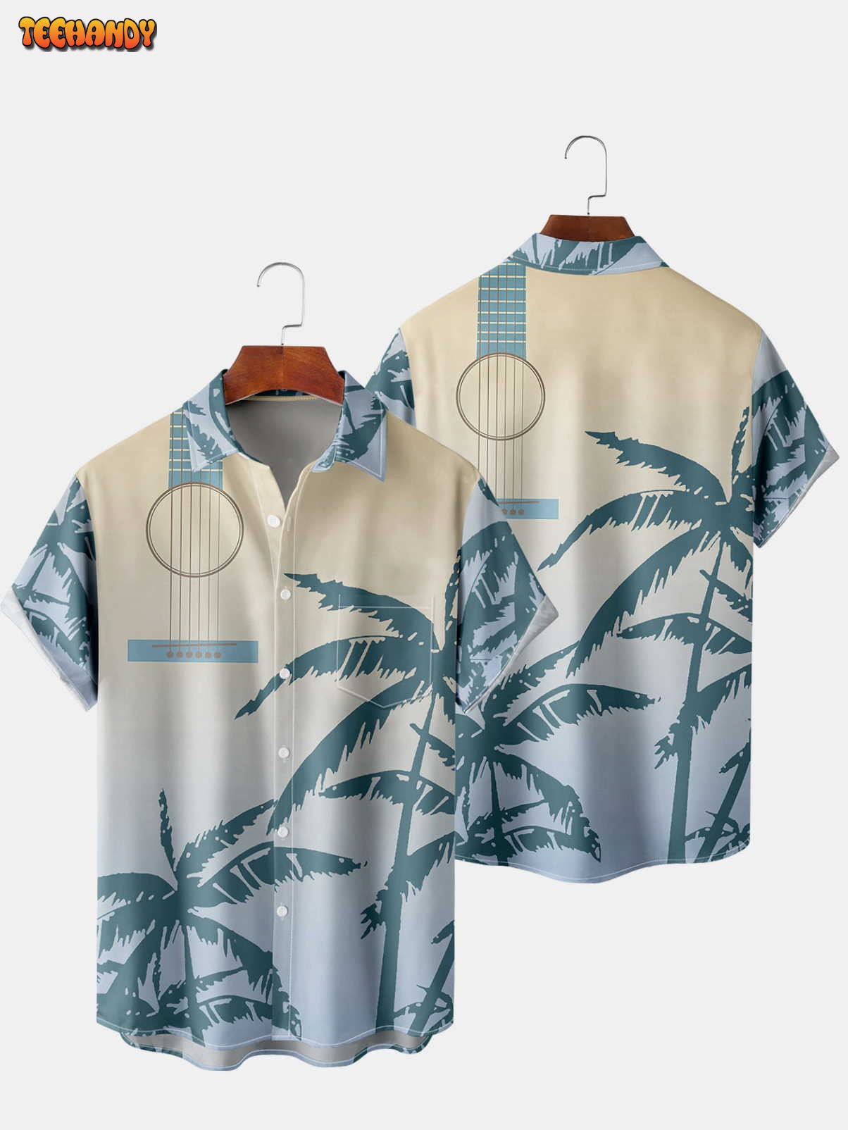 Men’s Gradient Coconut Tree Print Hawaiian Shirt, Gift Shirt, Cool Hawaiian Shirt