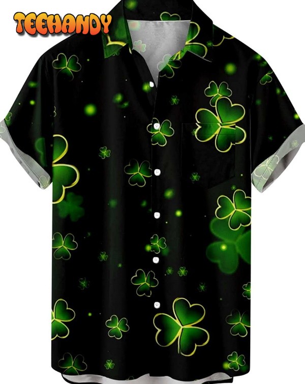 Mens St.Patrick’s Day Shirt Irish Clover Printed Casual Shirt Hawaiian Shirts