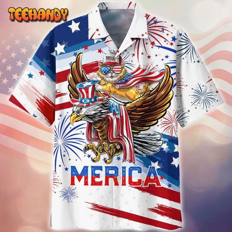 Merica Ealge And Cats Independence Day Hawaiian Shirt, Patriotic