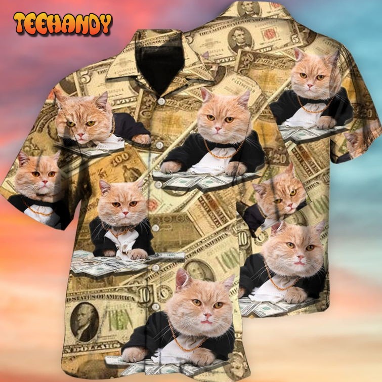 Money Cat Hawaiian Shirt With Vintage Style, Hawaii Shirt For Cat Lovers