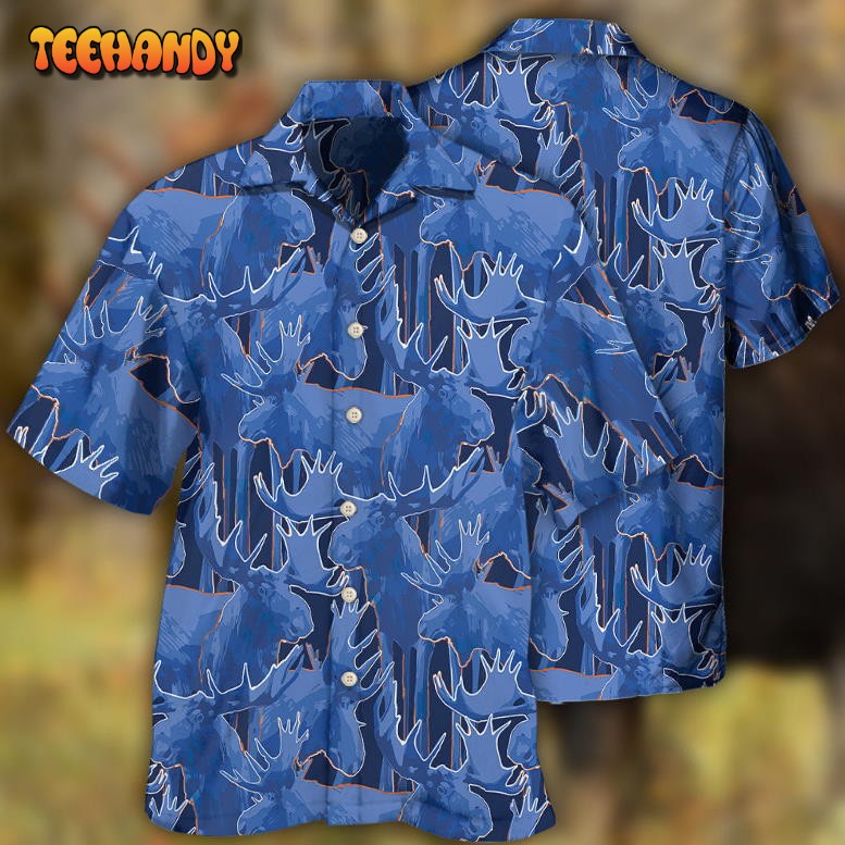 Moose Blue Beautiful Moose Hawaiian Shirt