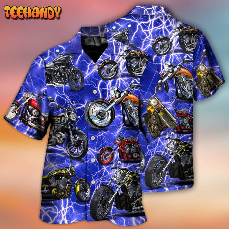 Motorcycle Lover Lightning Blue Cool Style Hawaiian Shirt