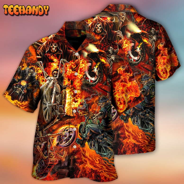 Motorcycle Lover Skull Fire Burning Art Style Hawaiian Shirt