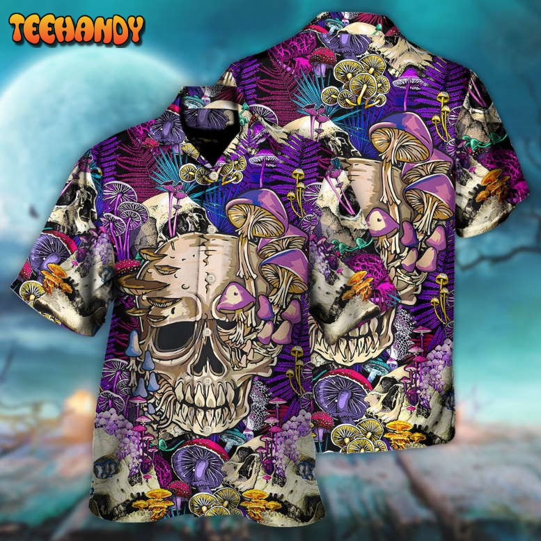 Mushroom Crazy Bright Magic Psychedelic Skull Hawaiian Shirt