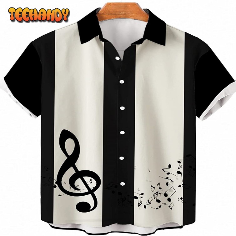 Music Note Hawaiian Shirt Black and White Hawaiian Shirt Gift for Musician