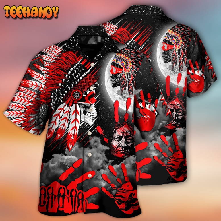 Native American Halloween Red Skull Moon Night Style Hawaiian Shirt