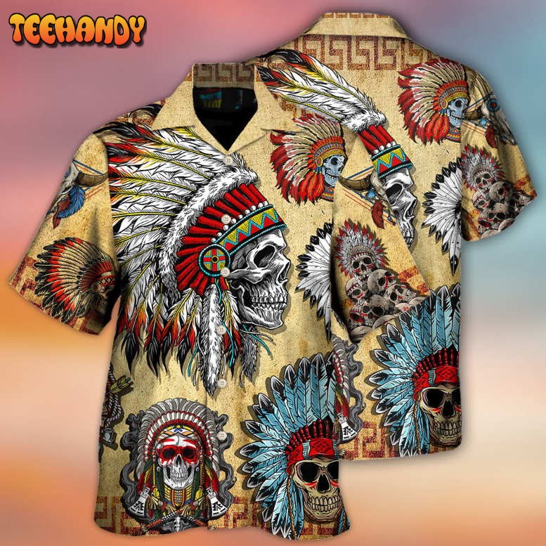 Native American Skull Vintage Art Style Hawaiian Shirt