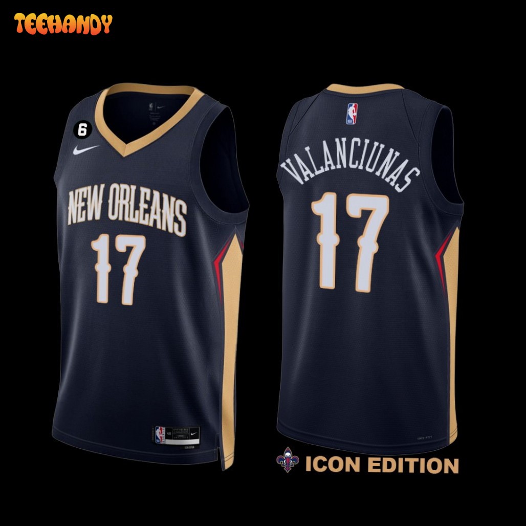 New Orleans Pelicans Jonas Valanciunas 2022-23 Icon Edition NO.6 Patch Jersey Navy