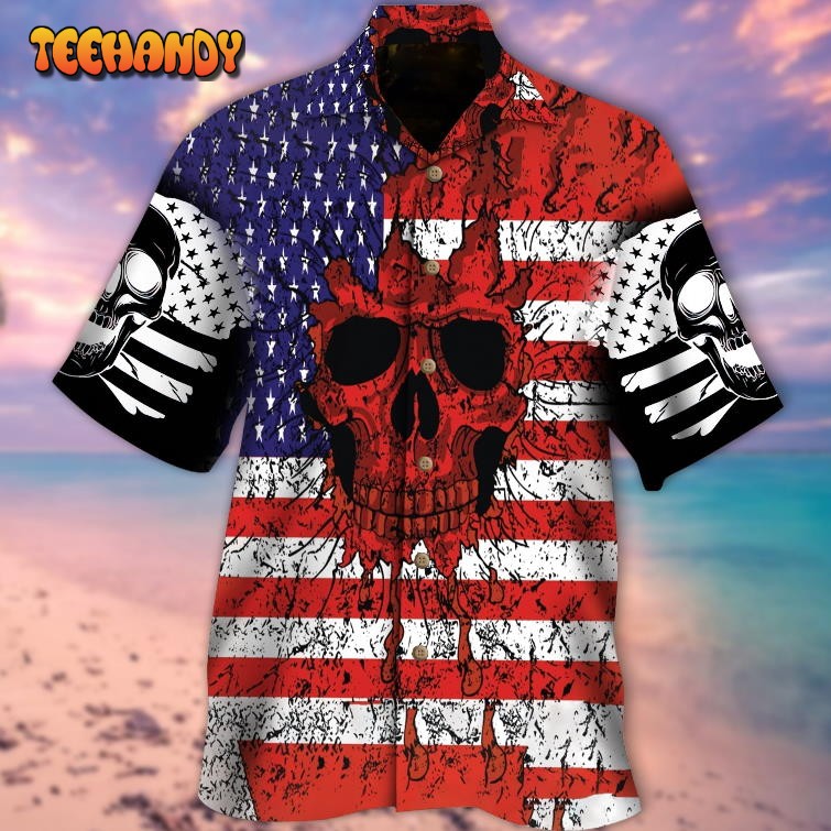 Nice Skull U.S Flag Pattern Hawaiian Shirt, Gift For Skull Lovers