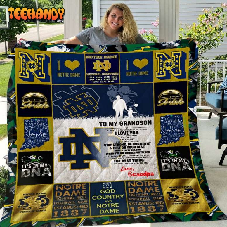 Notre Dame Fighting Irish To My Grandson Love Grandpa 3D Quilt Blanket