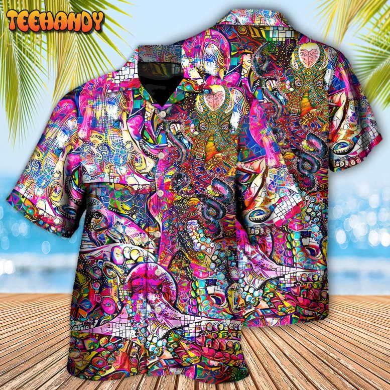 Octopus in Whimsical Modern Psychedelics Hawaiian Shirt