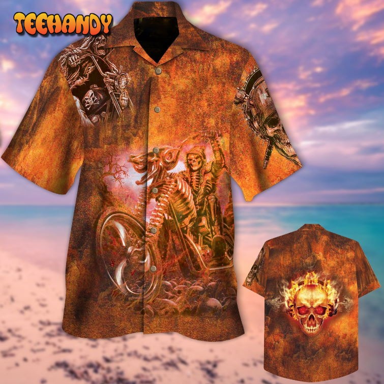 Old Grunge Biker Skull Sublimation On Hawaii Aloha Shirst, Skeleton Hawaiian Shirts