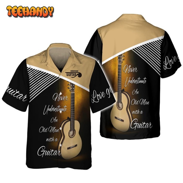 Old Man With Guitar 3D Hawaiian Guitar Hawaiian Shirt Men’s Guitarist Hawaii Shirt