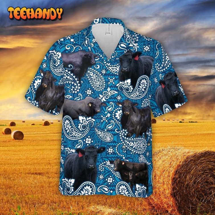 Paisley Pattern Black Angus Farm Hawaiian Shirt