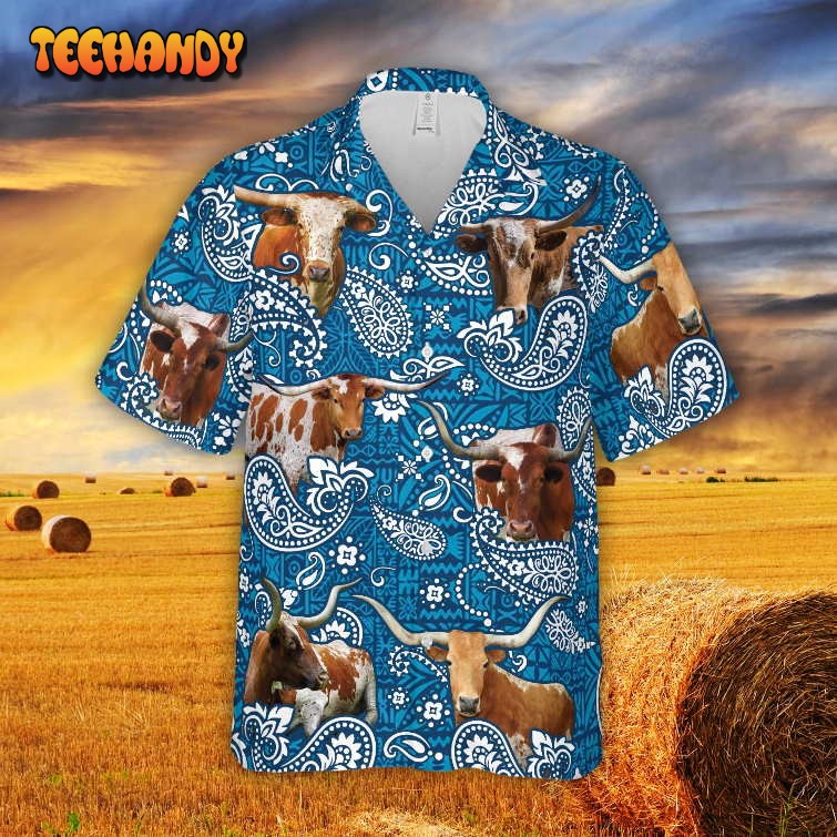 Paisley Pattern Tx Longhorn Full Printed On Hawaiian Shirt Men Women