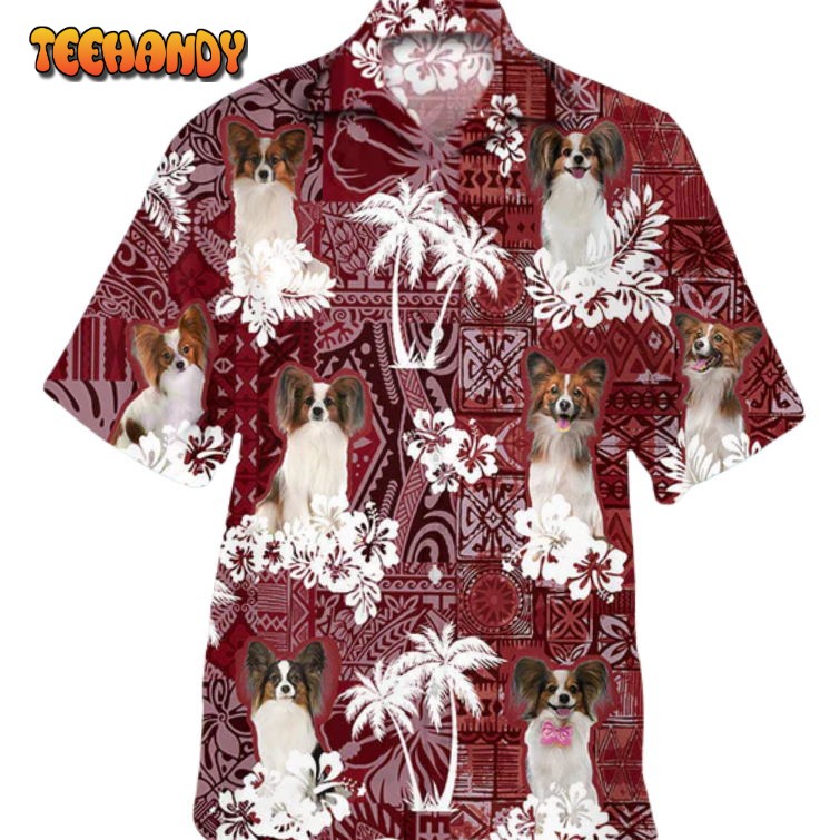 Papillon Hawaiian Shirt, Red Hawaiian Shirt For Dog Lovers