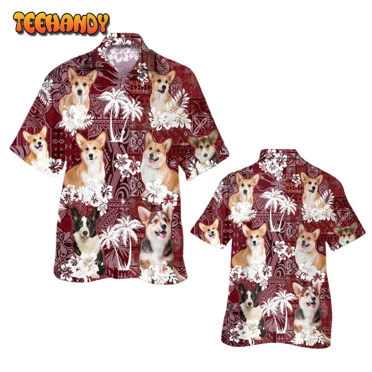 Pembroke Welsh Corgi Hawaiian Shirt, Dog Hawaiian Shirt Red Tribal Pattern