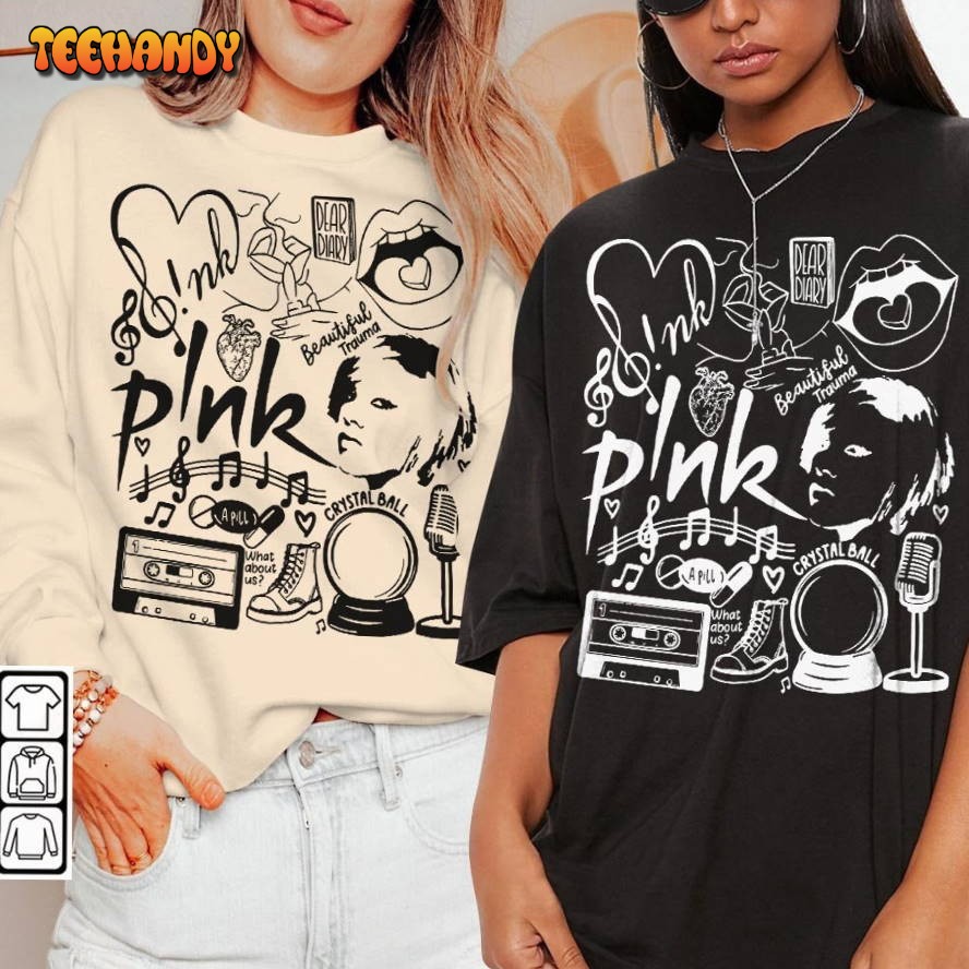 Pink Doodle Art Shirt, Pink Trustfall Merch Album Lyrics Shirt