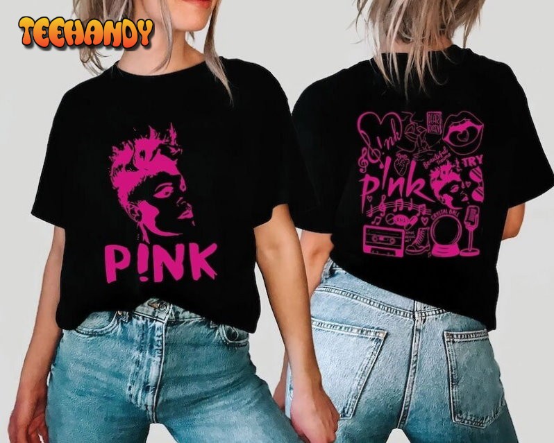 Pink P!nk Vintage Black-White Summer 2023 Tour Double Side Shirt