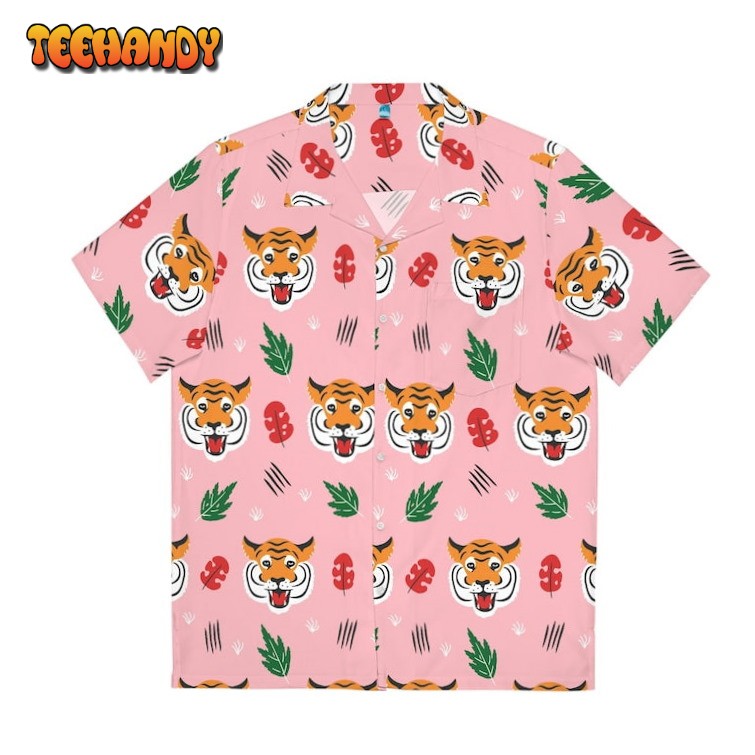 Pink Tiger Aloha Shirt, Cute Animal Hawaiian Shirt, Tiger Beach Shirt