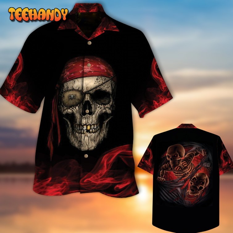 Pirate Skull Red Hawaiian Shirt, Men Skull Hawaiian Shirt