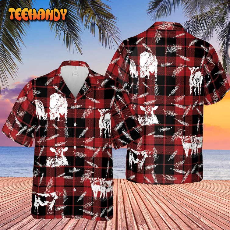 Plaid Pattern Black Angus All Over Printed 3D Hawaiian Shirt