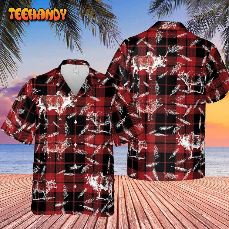 Plaid Pattern Brahman All Over Printed 3D Hawaiian Shirt